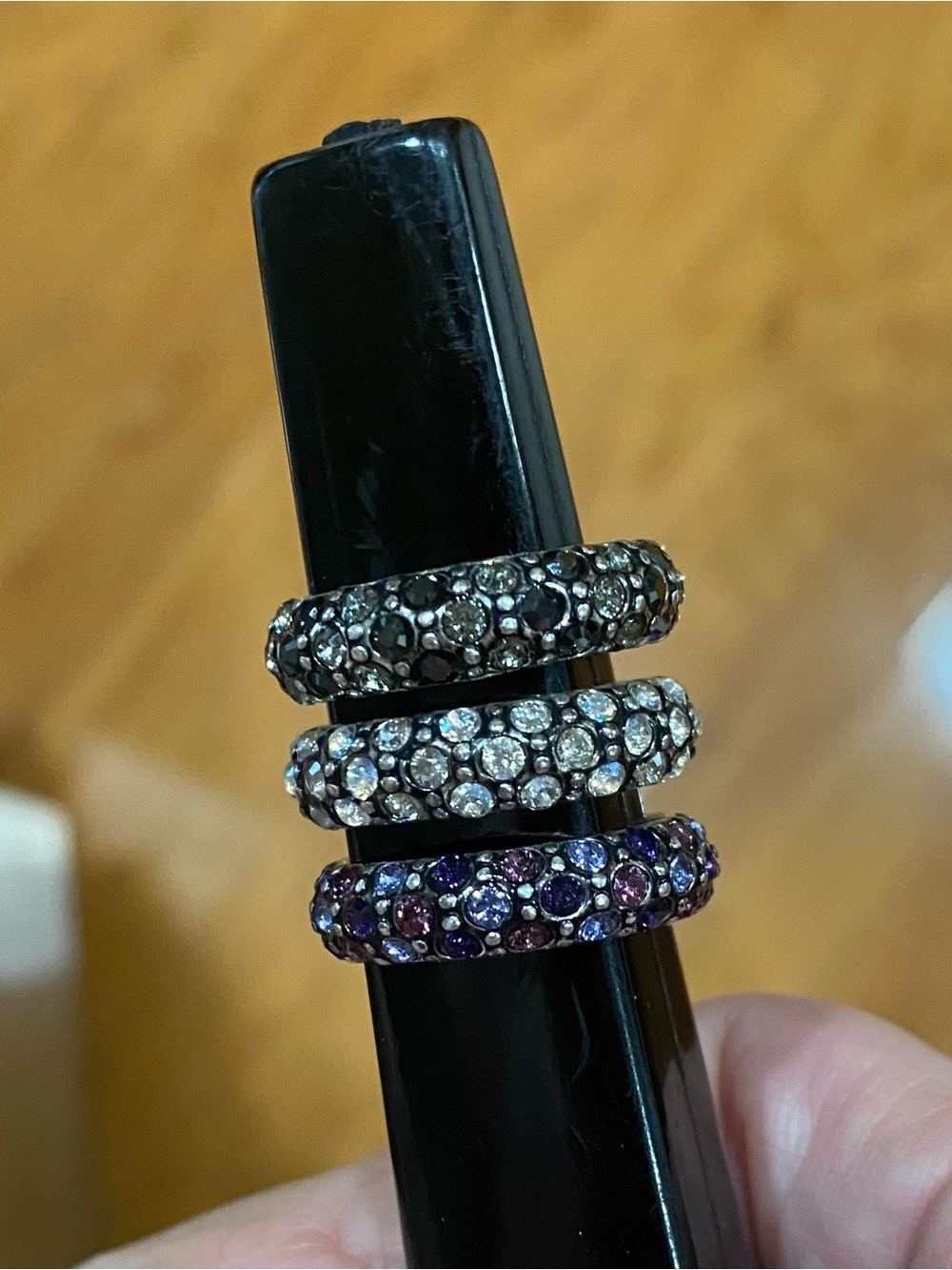 Brighton Triple Pavé Stackable Rings in Black, Clear and Purple